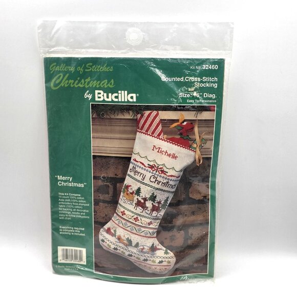BUCILLA Christmas Heirloom STOCKING #32460 CROSS STITCH MERRY CHRISTMAS 16" PICS - Picture 1 of 7